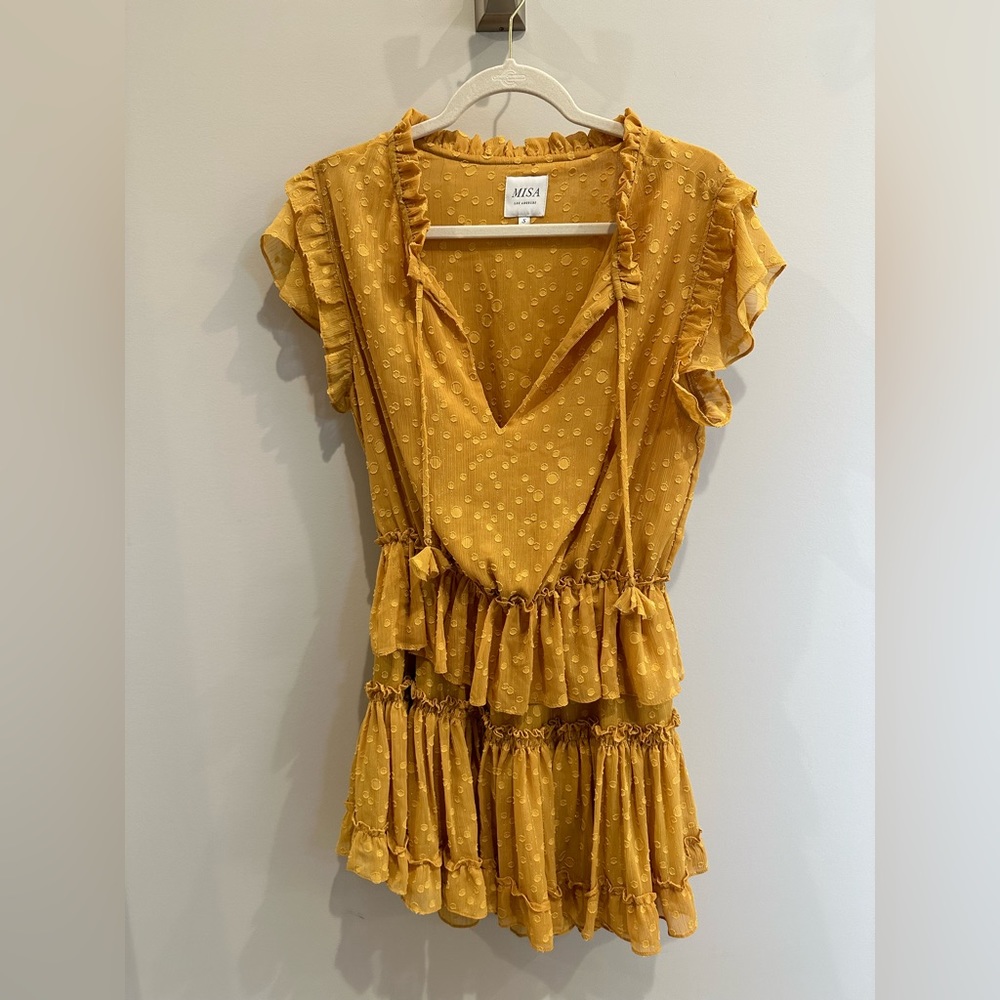 MISA Los Angeles Lilian Saffron Clip Dot Mini Dress